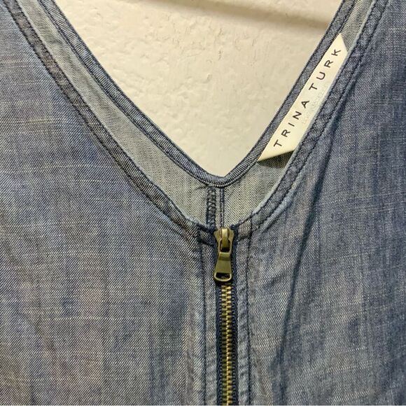 Trina Turk M Palo Alto Linen Lyocell Chambray Look V Neck Zip Jumpsuit *No Belt - Picture 4 of 9